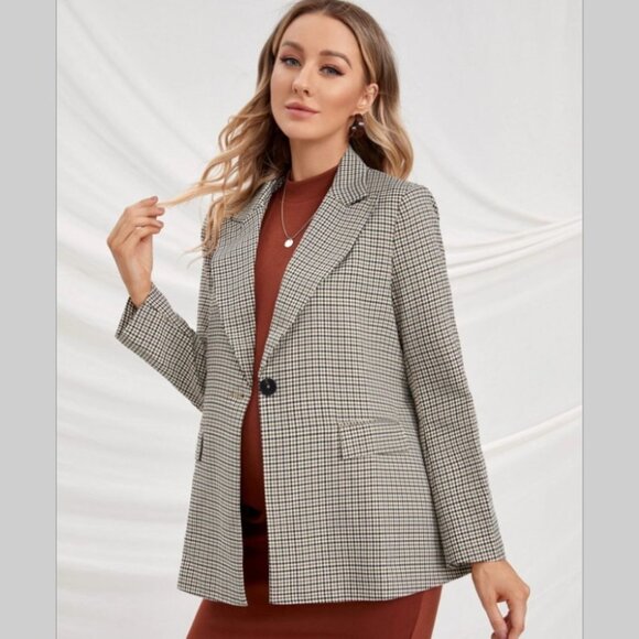 NWT Maternity blazer notched collar gingham with black belt office work elegant - Picture 4 of 5